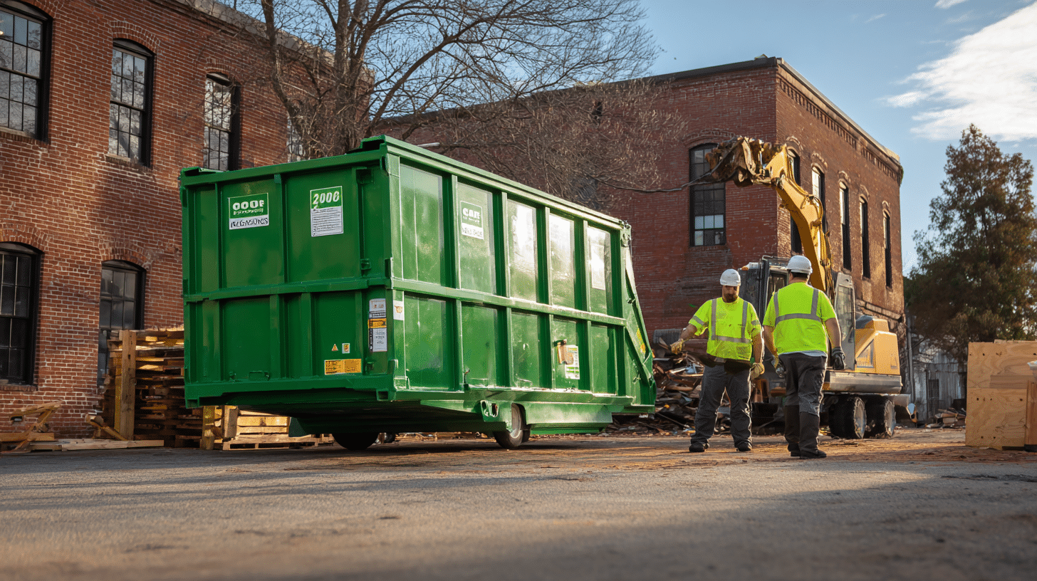 30 yard dumpster rental sitting in a driveway in Asheville NC ready for a large renovation project